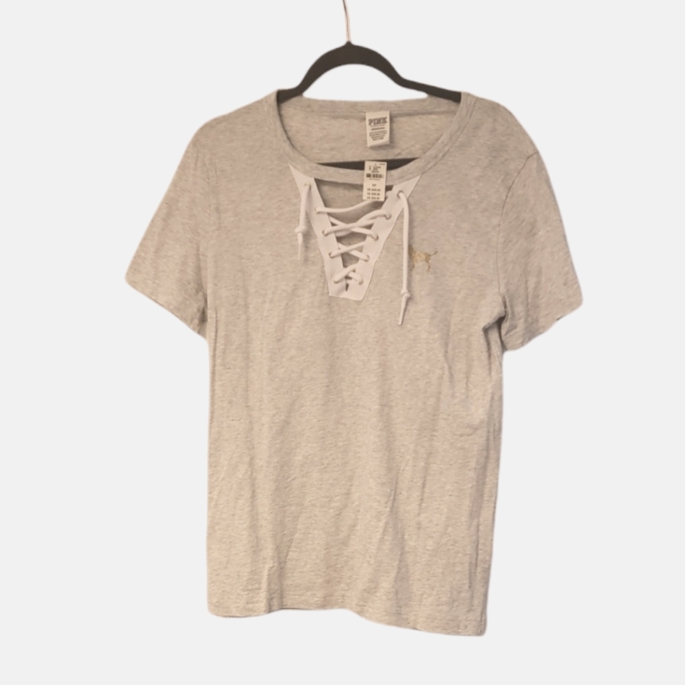 PInk brand tee shirt with gold dog